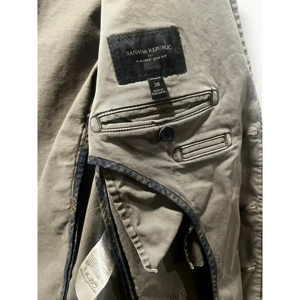 Banana Republic Men’s 38 Olive Green Khaki Utility Blazer Three Button